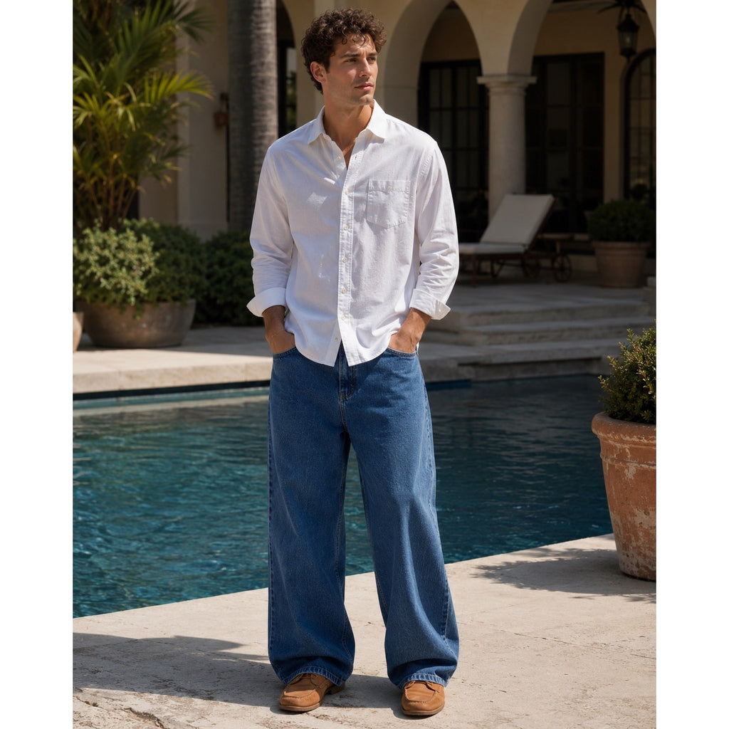 Pool House New York Wide Leg Straight Jeans in Blue — Size 38 // Preowned