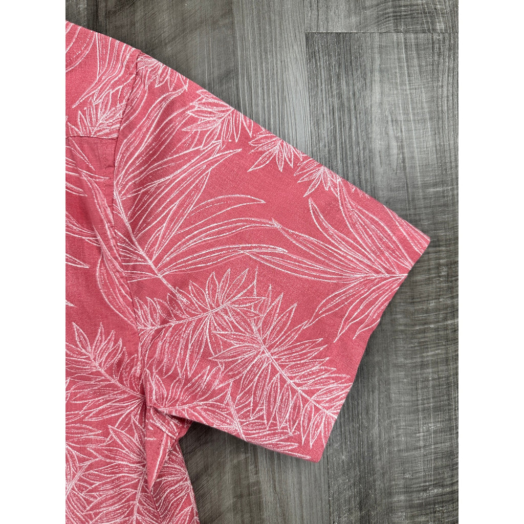 Tommy Bahama Shellrossa Palm Leaf Cotton Short Sleeve Camp Shirt in Hula Pink — Size Large
