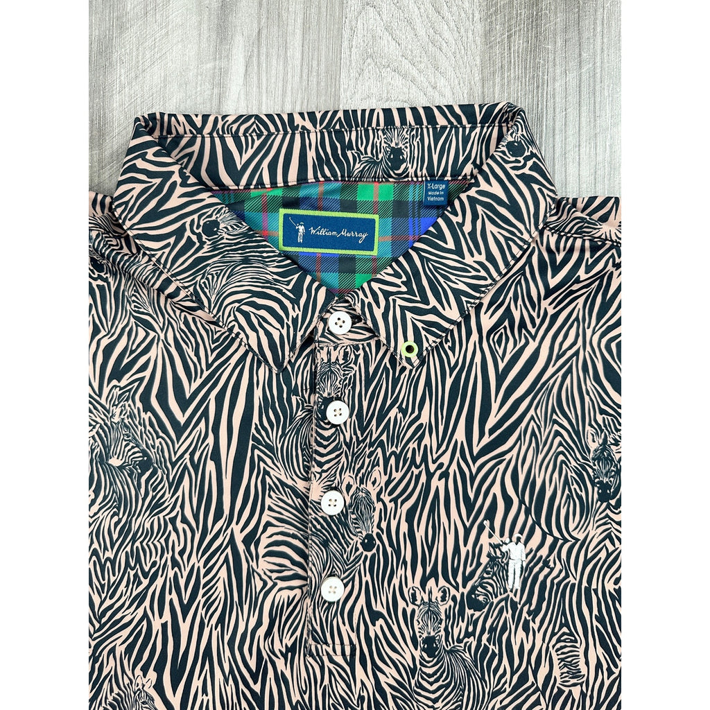 William Murray Earn Your Stripes Zebra Performance Golf Polo in Tan, Black — Size XL // Preowned